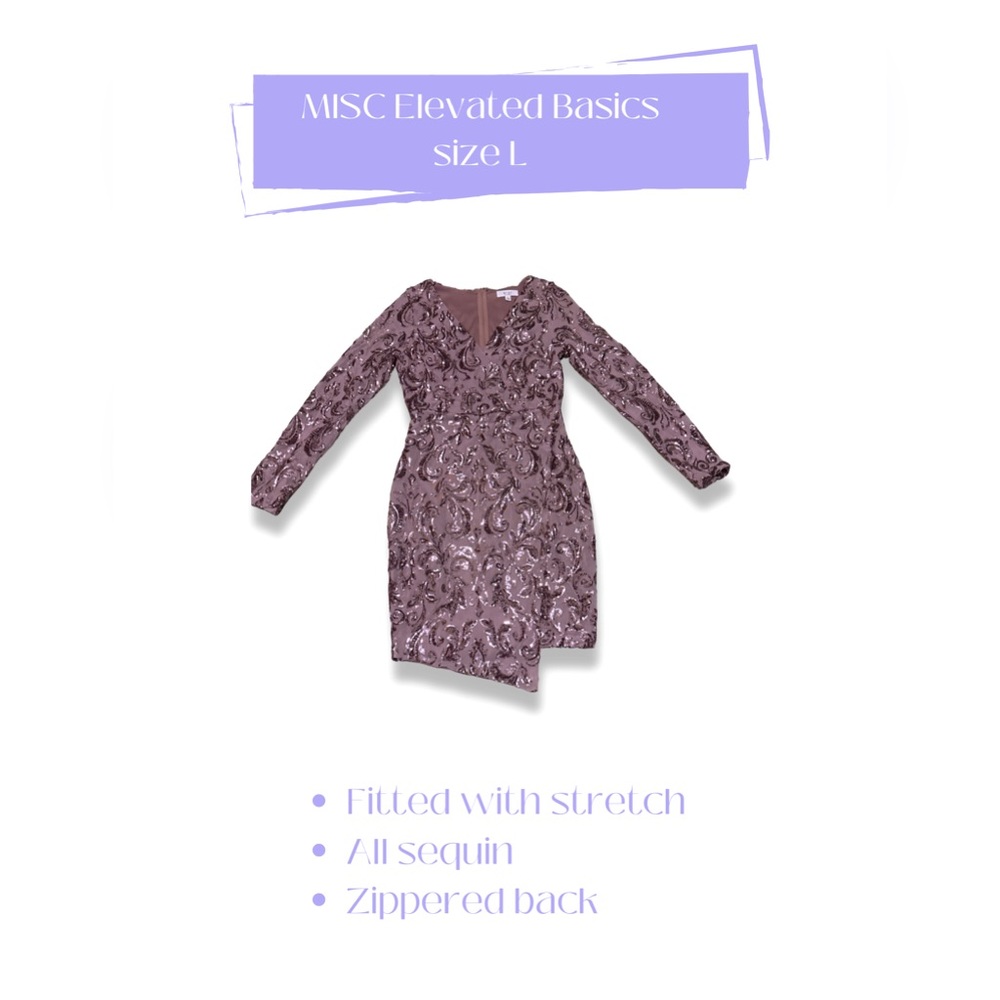 MISC Mauve Long Sleeve Sequined Dress